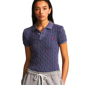 Polo Ralph Lauren Cable-Knit Polo Shirt Newport Navy Womens Small NWT